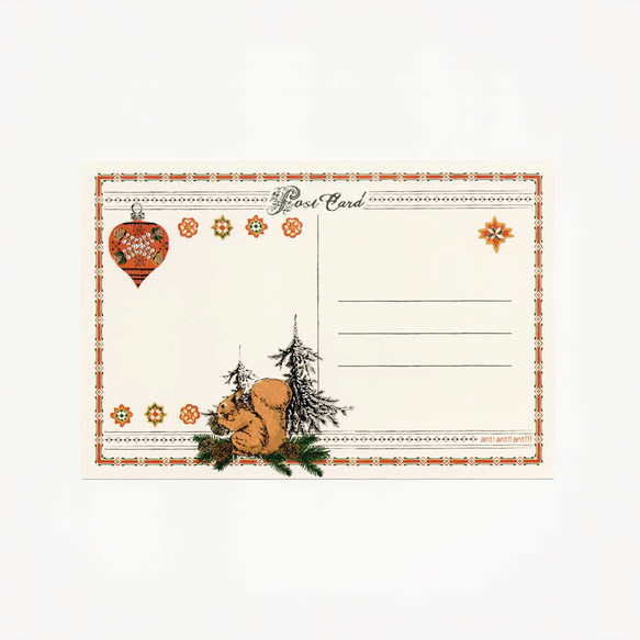 ポストカード「Xmasリス」 3枚入　リスとクリスマスの森 2枚目の画像
