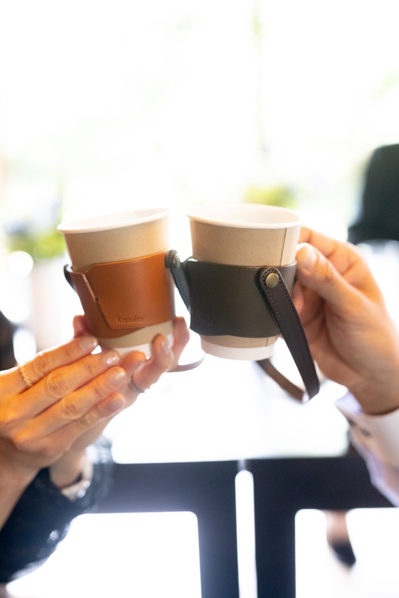 持ち運びができるコーヒーホルダー(ストラップ付き)　 コーヒーカップホルダー　カップスリーブ 9枚目の画像