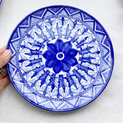 絵皿 20cm 中皿 GEO016 マヨリカ焼き イタリア陶器 青いお皿