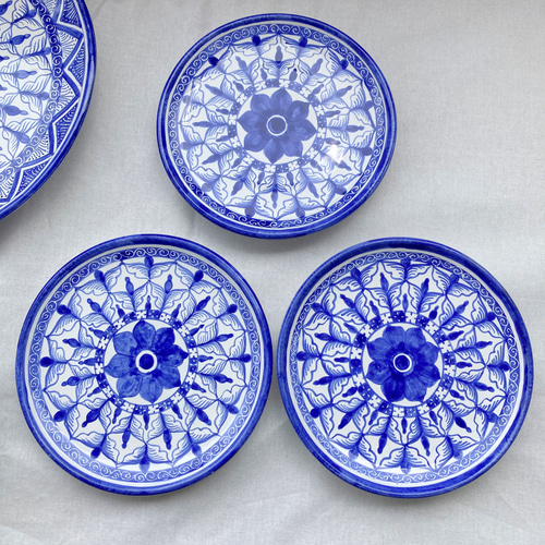 絵皿 16cm 幾何学模様 GEO018 マヨリカ焼き イタリア陶器 青いお