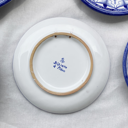 絵皿 16cm 幾何学模様 GEO018 マヨリカ焼き イタリア陶器 青いお皿