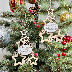 お星さまのクリスマスツリー　ミニサイズ　スタンド付　もみのき☆名入れ　年号刻印　クリスマスオーナメント 3枚目の画像