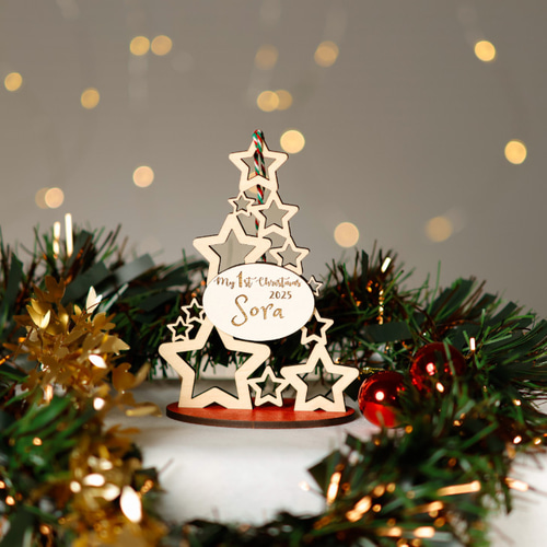 お星さまのクリスマスツリー ミニサイズ スタンド付 もみのき☆名入れ