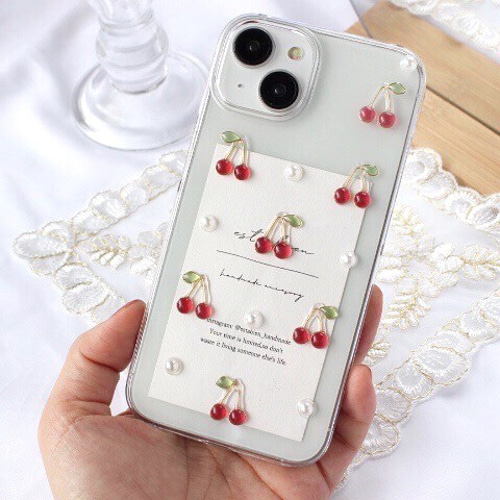 さくらんぼとパールのiPhoneケース iPhone14 iPhone12 iPhone13 