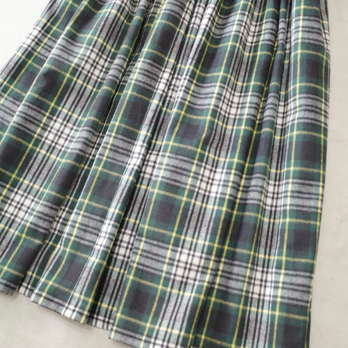 上質起毛シャギーチェックスカート グリーン ロングスカート（マキシ丈