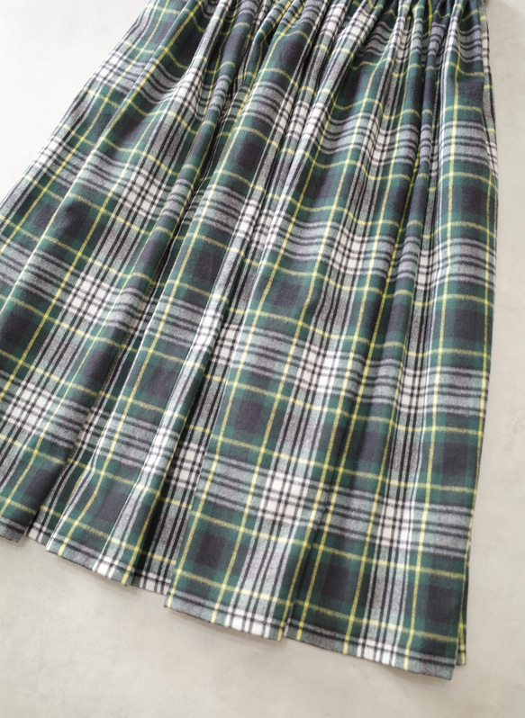 上質起毛シャギーチェックスカート　グリーン 5枚目の画像
