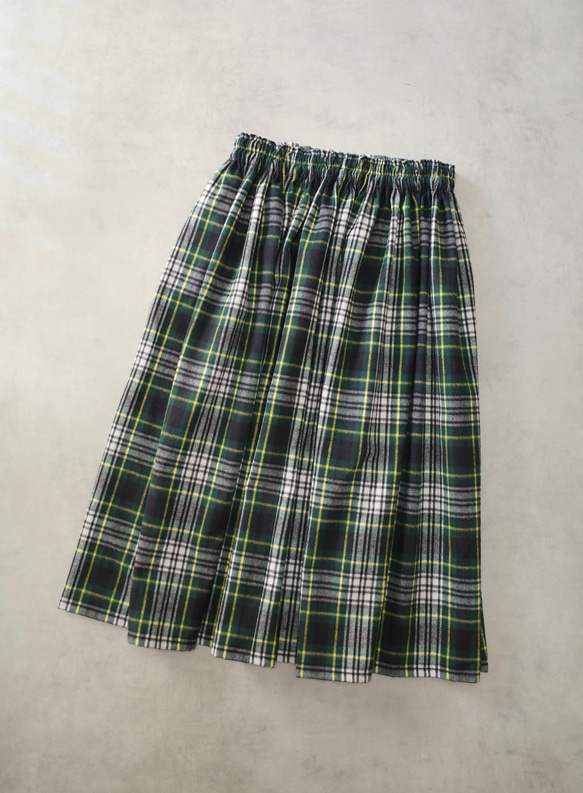 上質起毛シャギーチェックスカート　グリーン 2枚目の画像