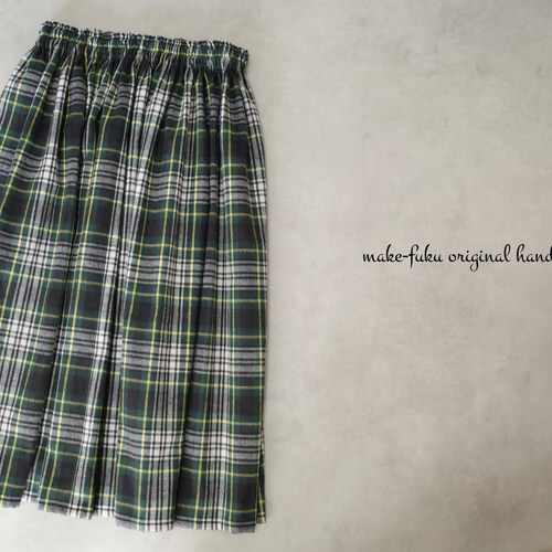 creema 上質シャギーチェックのギャザースカート オリーブグリーン 新品 1番人気♪上質シャギーチェックのギャザースカート オリーブ