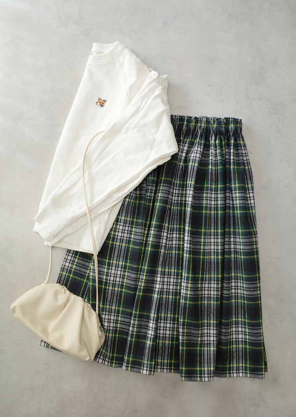 上質起毛シャギーチェックスカート　グリーン 10枚目の画像