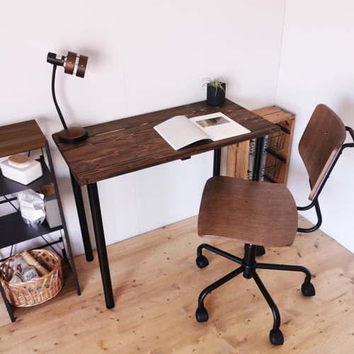 無垢材のデスク 90cm×45cm/ダークブラウン/ 工具不要 組立 最短5分