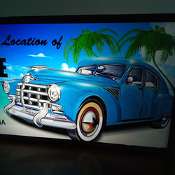 アメリカン カリフォルニア アメ車 旧車 マッスルビーチ ヤシの木 海 看板 置物 雑貨 LED2wayライトBOX 2枚目の画像