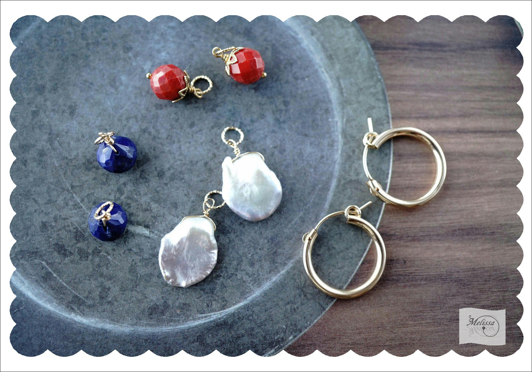 ラピスラズリーとパールのフープピアスセット