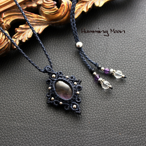 アメトリン・アメジストのマクラメネックレス マクラメ編みペンダント アメトリン＆アメジスト（ブラジル産