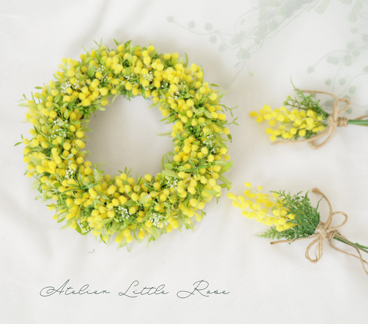 再販＊幸せのミモザリース＊大＊ビタミンカラー＊スワッグ別売り*ミモザハンドメイド*結婚祝い＊新築祝い＊