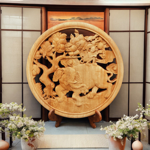 夢をかなえる象】四朋如意 （象・さる・うさぎ・鳥) 参次元彫刻『雅