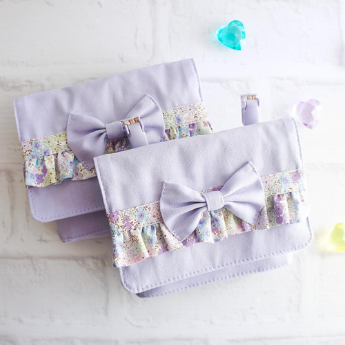 リボン*花柄フリル 移動ポケット・Wポケット*女の子*クリップ付き*D