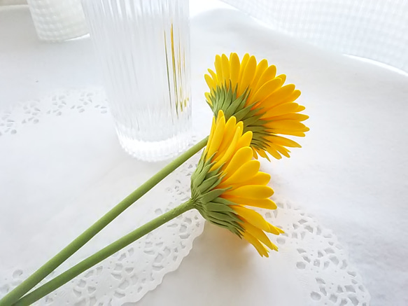 【訂做】❁ 黃泥花非洲菊 2 件套，室內花，單花花瓶❁ 第7張的照片