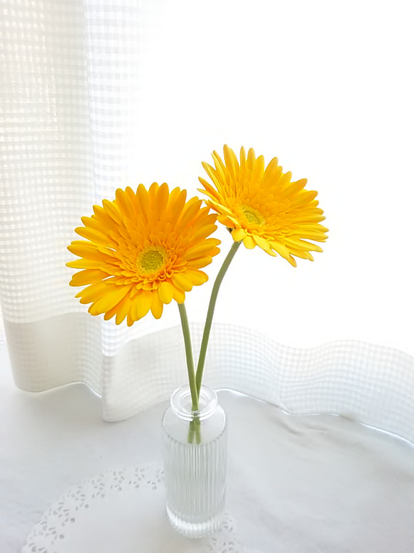 【訂做】❁ 黃泥花非洲菊 2 件套，室內花，單花花瓶❁ 第5張的照片