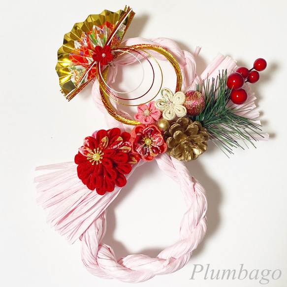 ✿つまみ細工✿ お正月リース/お正月飾り(ピンク) 1枚目の画像