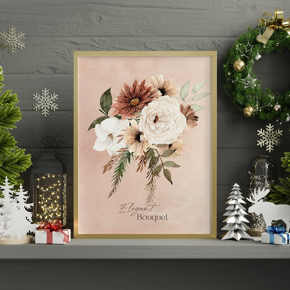 《超早割2022》クリスマスポスター　冬の花束 / i0369 / ベージュやブラウン、白を基調としたブーケやリース 4枚目の画像