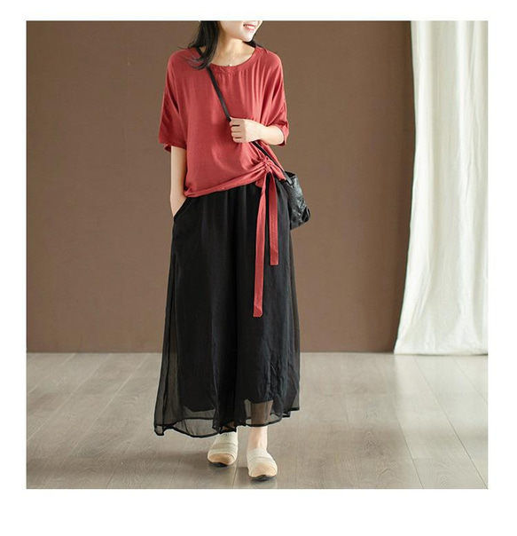 母の日 春の福袋 リネンパンツレディース 黒 フレアパンツ スカート みたい な ワイドパンツ レディース ワイドパンツ 3枚目の画像