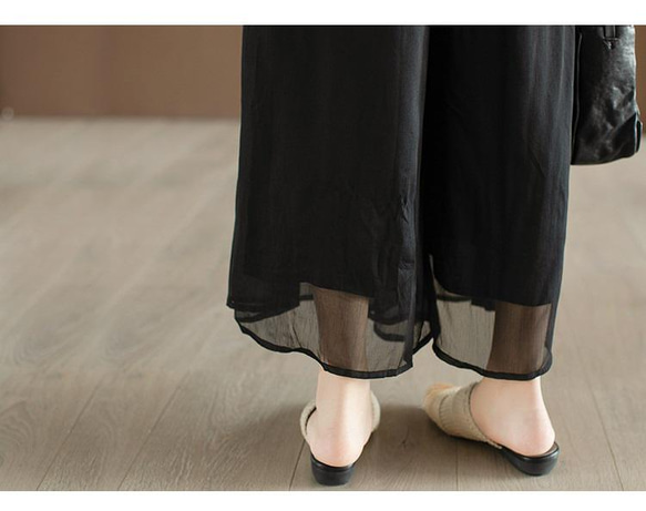 母の日 春の福袋 リネンパンツレディース 黒 フレアパンツ スカート みたい な ワイドパンツ レディース ワイドパンツ 10枚目の画像