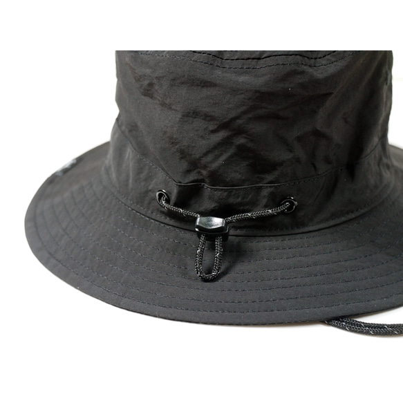 6dots撥水加工&軽量 バケットハット アウトドア 12色ひも変更可能　ユニセックス 帽子 お出かけ 日差し対策(黑) 8枚目の画像