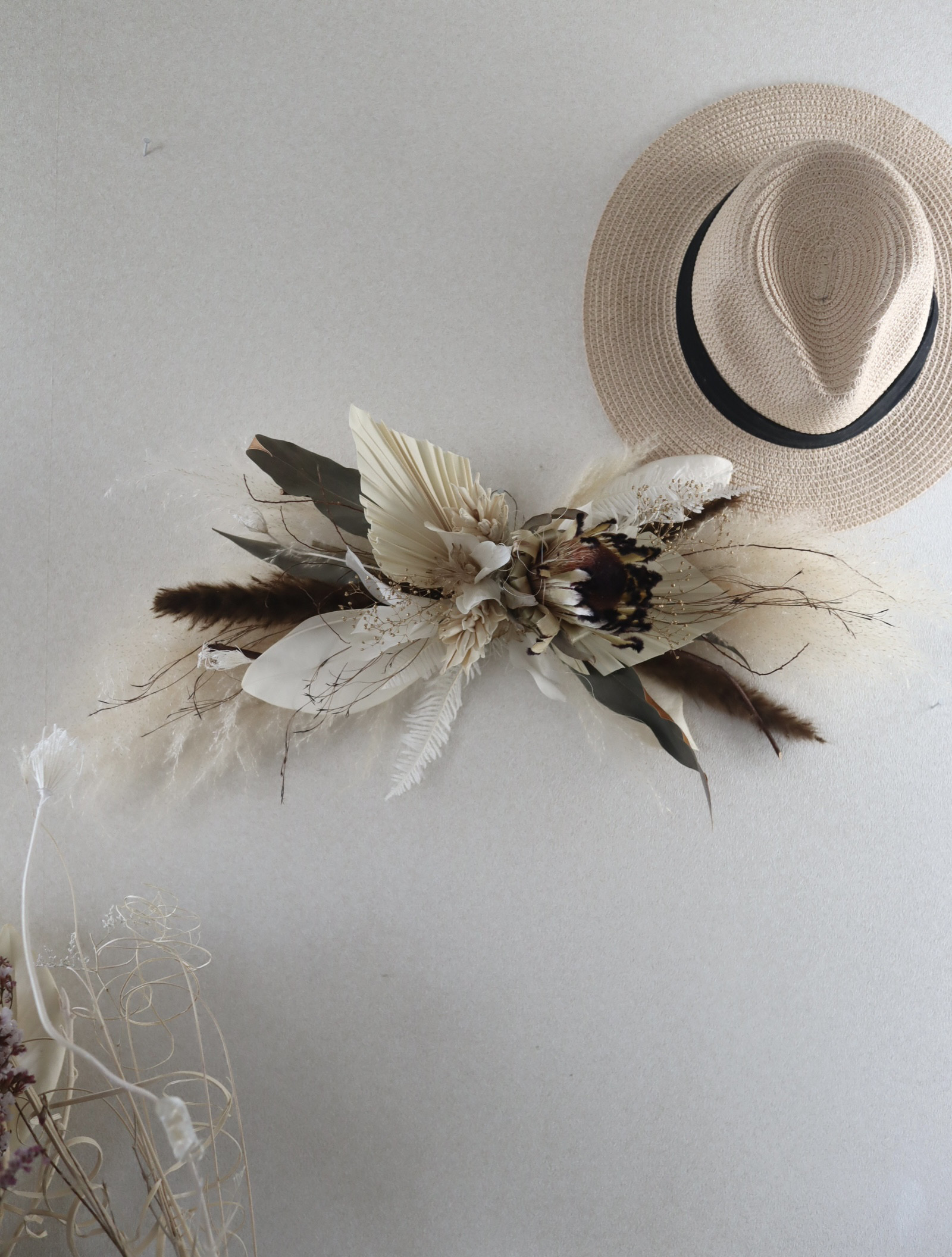 ■ドライフラワーのウォールデコレーションbrown■フォトブース　ウェルカムスペース　開店祝い　ディスプレイ　店舗装飾