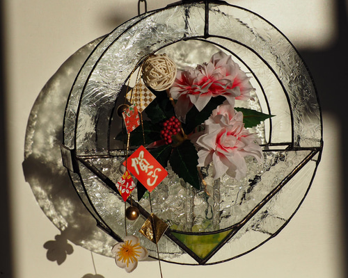 テラリウム円形（平型）ステンドグラス 花器 インテリア雑貨