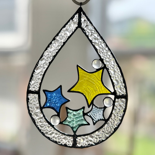 ステンドグラス》しずく星のサンキャッチャー サンキャッチャー