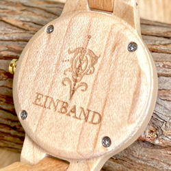 【木製腕時計】EINBAND Prima マザーオブパール×スワロフスキー メイプルウッド ホワイト文字盤 34mm 5枚目の画像