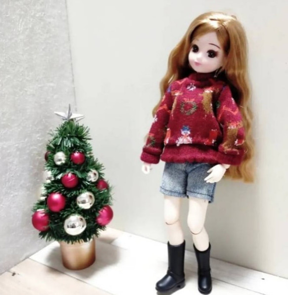 クリスマス 長袖 セーター 服 冬服 リカちゃん 1枚目の画像