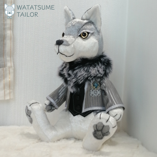 H*o様 自作ぬい 銀狼ちゃん 無属性ぬいぐるみ 安い 】20cm着せ替えぬいぐるみ 銀髪 黒目 男の子 無属性 オリジナル