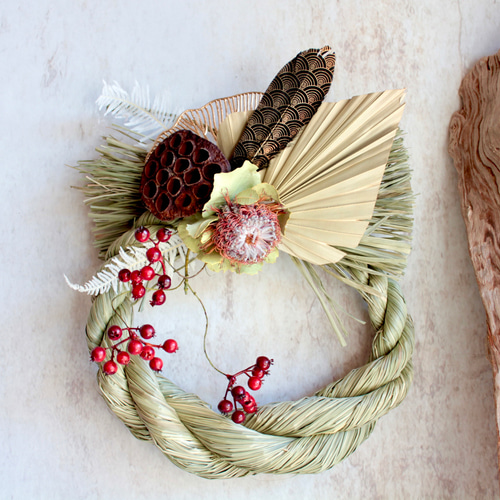 しめ縄】男前なドライフラワーのしめ縄リース しめ縄・しめ飾り