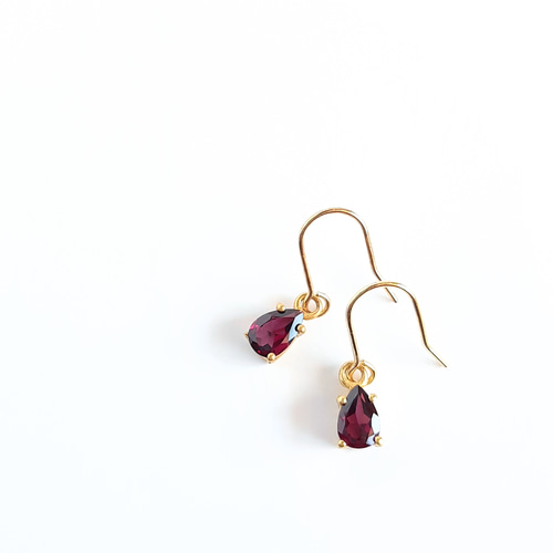 天然石 ロードライトガーネット1粒ワイヤーラップピアス