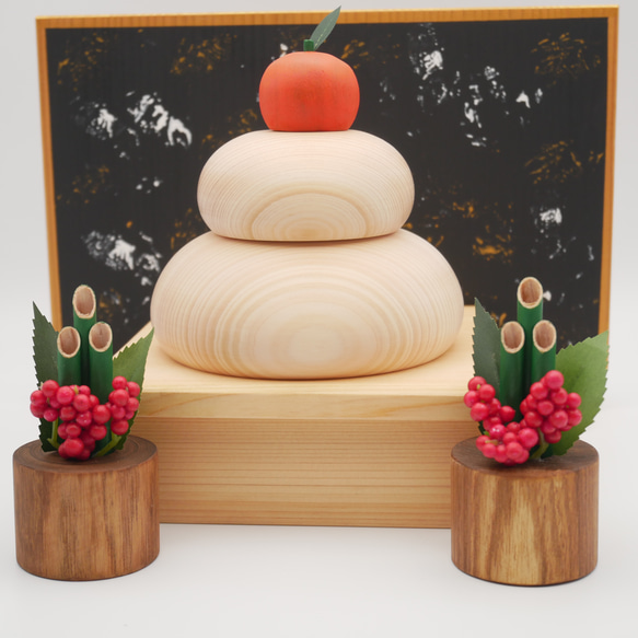 ちいさな木筒の門松 miniサイズ　２個セット（縁起の良い木　エンジュ） 4枚目の画像