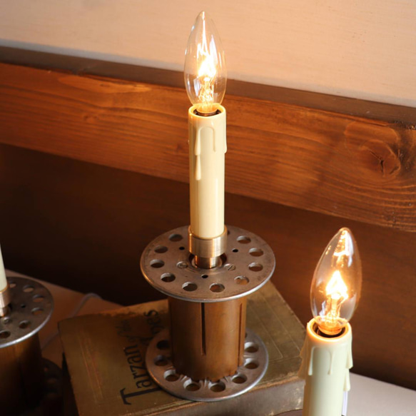 クリスマスにも♪古い工業系糸巻のキャンドルテーブルライト卓上照明｜ヴィンテージインダストリアルスプールテーブルランプ 11枚目の画像
