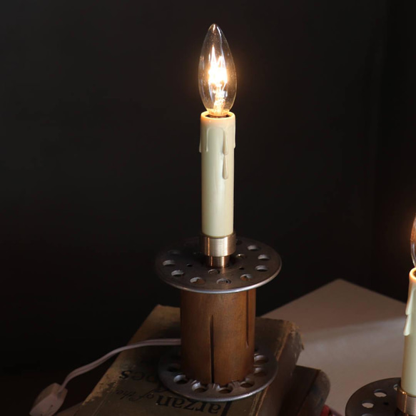 クリスマスにも♪古い工業系糸巻のキャンドルテーブルライト卓上照明｜ヴィンテージインダストリアルスプールテーブルランプ 9枚目の画像