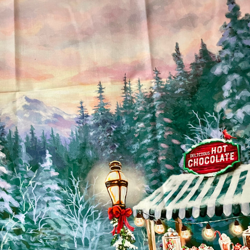 ☆クリスマス タペストリー☆US ＊雪だるまとホットチョコレート屋さん