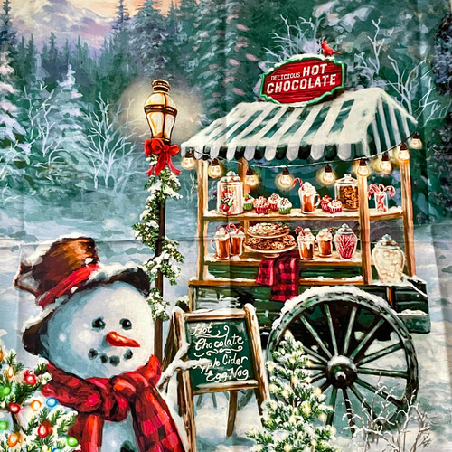 ☆クリスマス タペストリー☆US ＊雪だるまとホットチョコレート屋さん