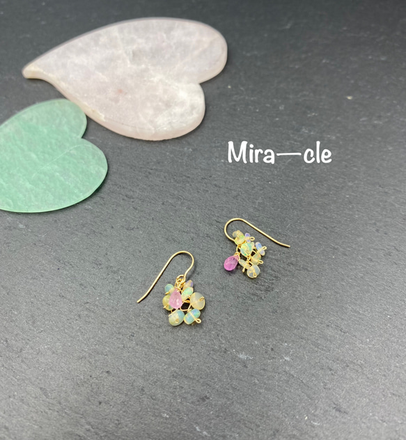 14kgf★天然石【オパール×サファイア】ピアス ～Mira-cle～ 2枚目の画像