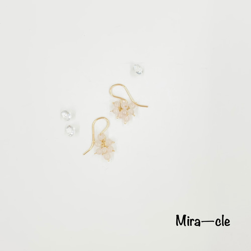 14kgf☆天然石【ローズクォーツ】ピアス ～Mira-cle～ ピアス（フック 