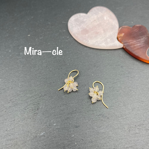 14kgf☆天然石【ローズクォーツ】ピアス ～Mira-cle～ ピアス（フック 