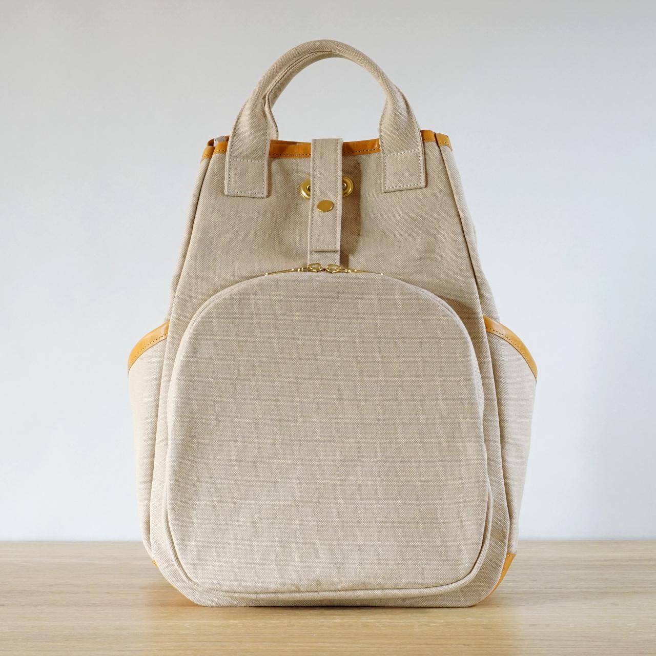 バゲット / アイボリー 【10ポケット】【2way】【受注制作】 帆布バッグ