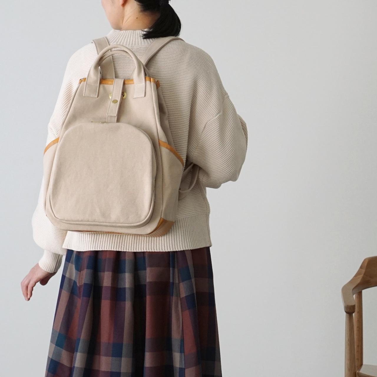 バゲット / アイボリー 【10ポケット】【2way】【受注制作】 帆布バッグ