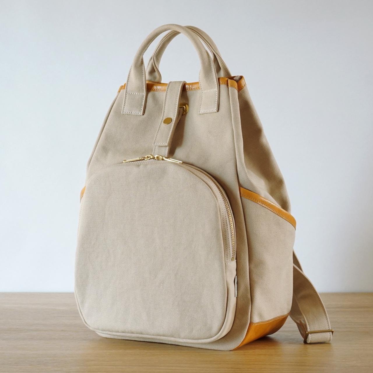 バゲット / アイボリー 【10ポケット】【2way】【受注制作】 帆布バッグ