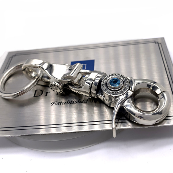 摩托車鑰匙圈/925銀藍黃玉/男士銀飾配件/騎行者/男士禮物/kc02 第3張的照片