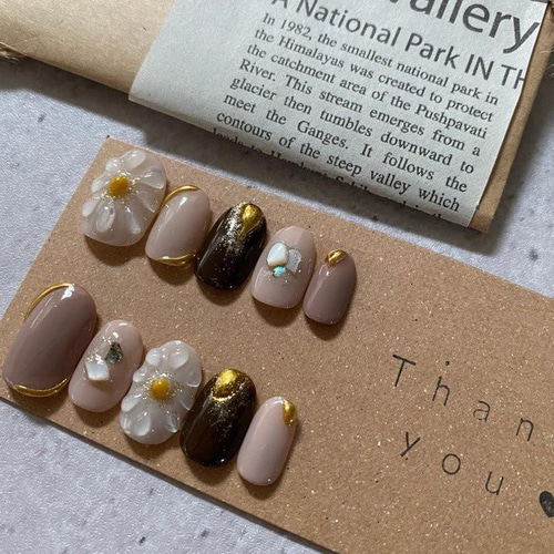 ニュアンスネイル ミラー ゴールド お花ネイル ネイルチップ ぷっくり  