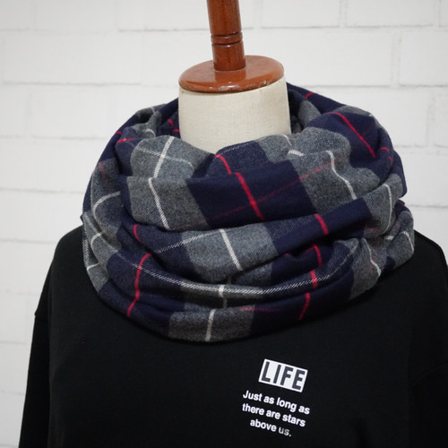 超早割祭2024】綿100%スヌード＊大柄ネイビー×グレーチェック＊播州織  