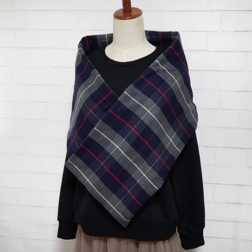 超早割祭2024】綿100%スヌード＊大柄ネイビー×グレーチェック＊播州織  